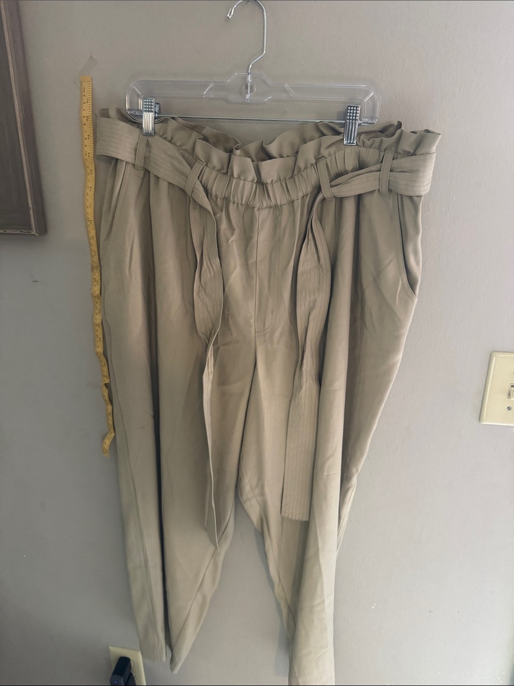 a new day Women's Tan Paperbag Waist Trousers with Tie Belt